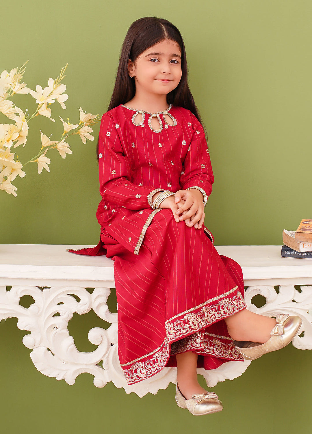 Modest Girl Pret Girls 3 Piece Khaddar Embroidered Pink Suit - Winter Collection