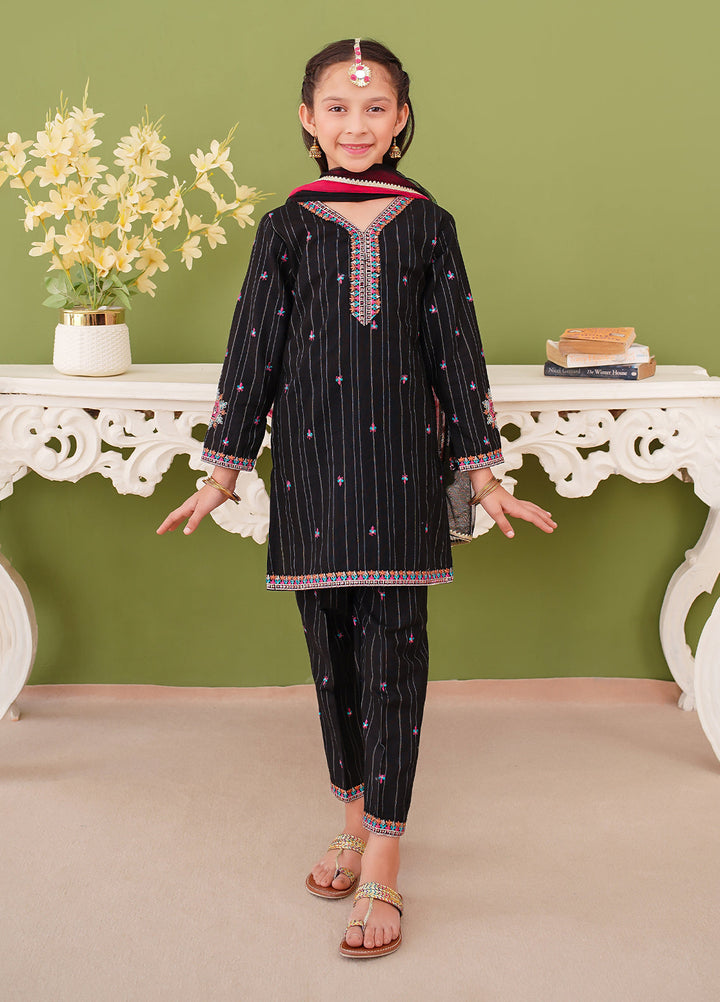 Modest Girl Pret Girls 3 Piece Khaddar Embroidered Black Suit - Winter Collection