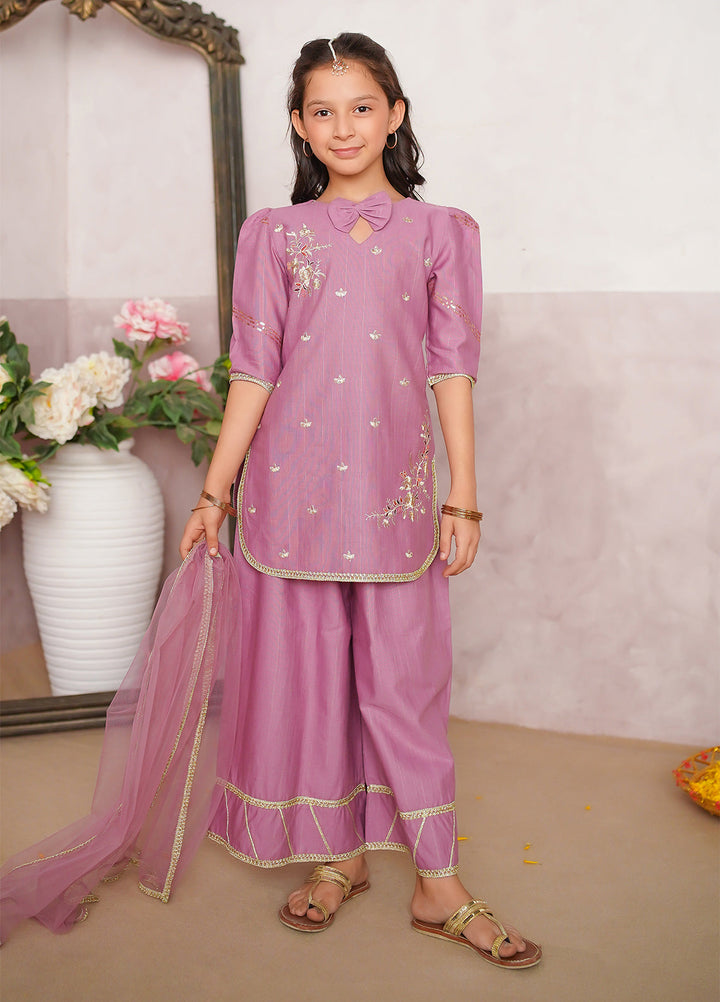 Modest Girl Pret Girls 3 Piece Khaddar Embroidered Lilac Suit - Winter Collection