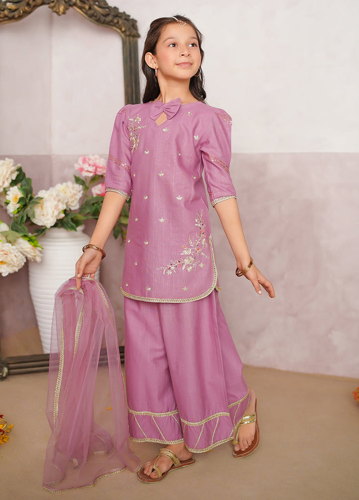 Modest Girl Pret Girls 3 Piece Khaddar Embroidered Lilac Suit - Winter Collection