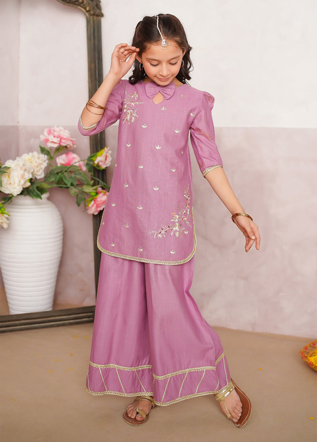 Modest Girl Pret Girls 3 Piece Khaddar Embroidered Lilac Suit - Winter Collection