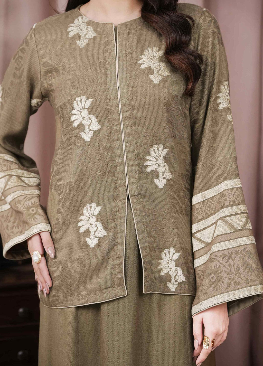 Narmin by Narkins Ophelia Unstitched Velvet Jacquard 3 Piece Embossed Tan-3194 - Winter Collection