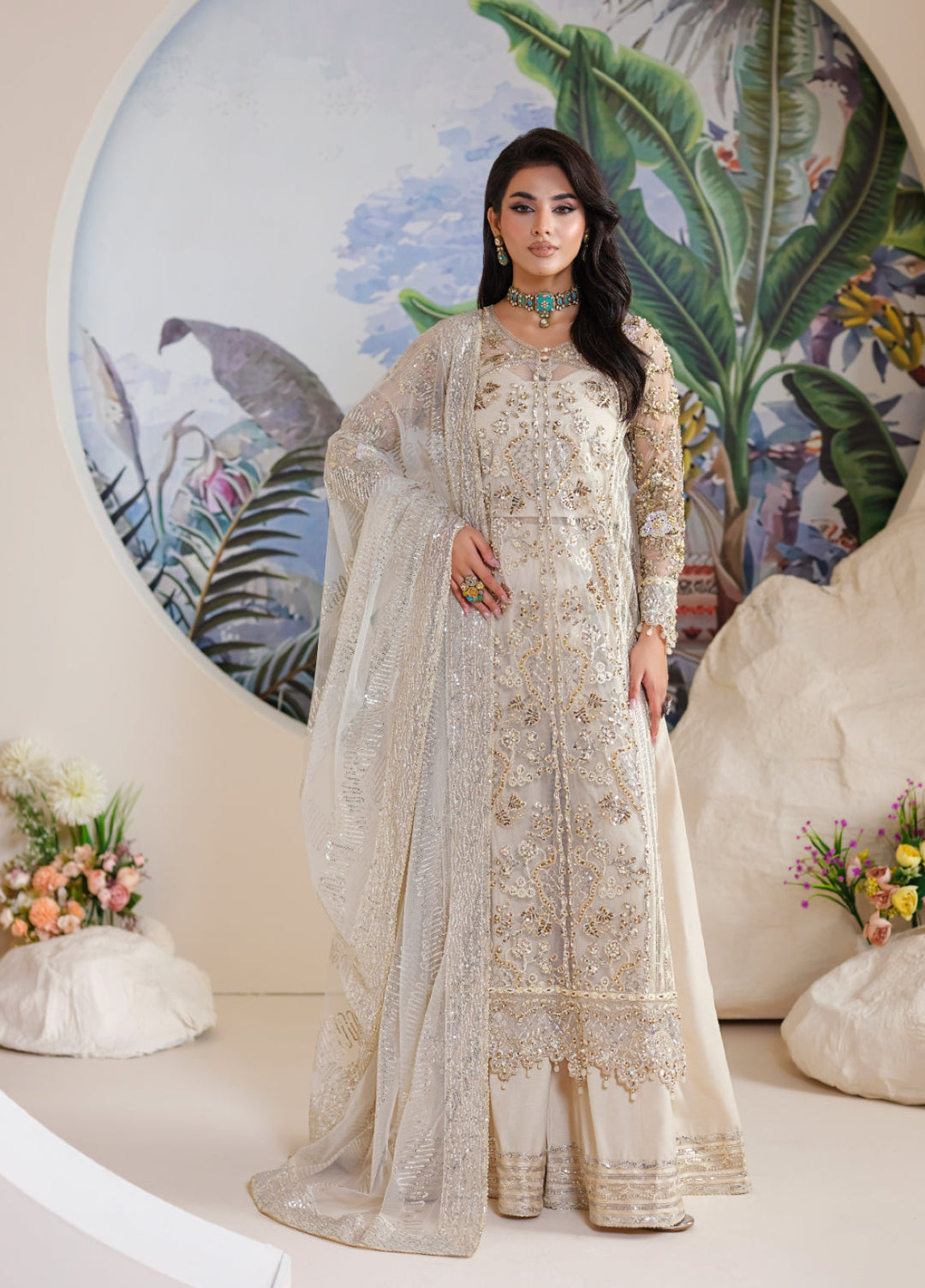 Naqash e Naaz by Waresha 3 Piece Hand work Net WB-01 NOOR - Formals Collection