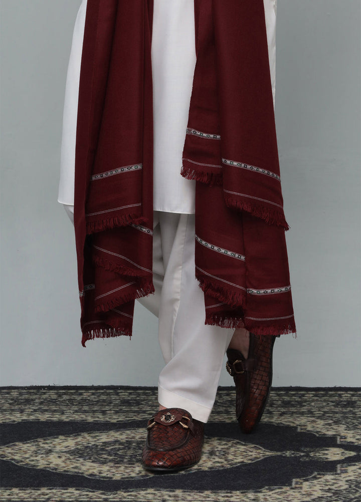 Mazham Mens Wool Shawl Textured 1 Piece Unstitched Marron Swati Thread - Winter Collection