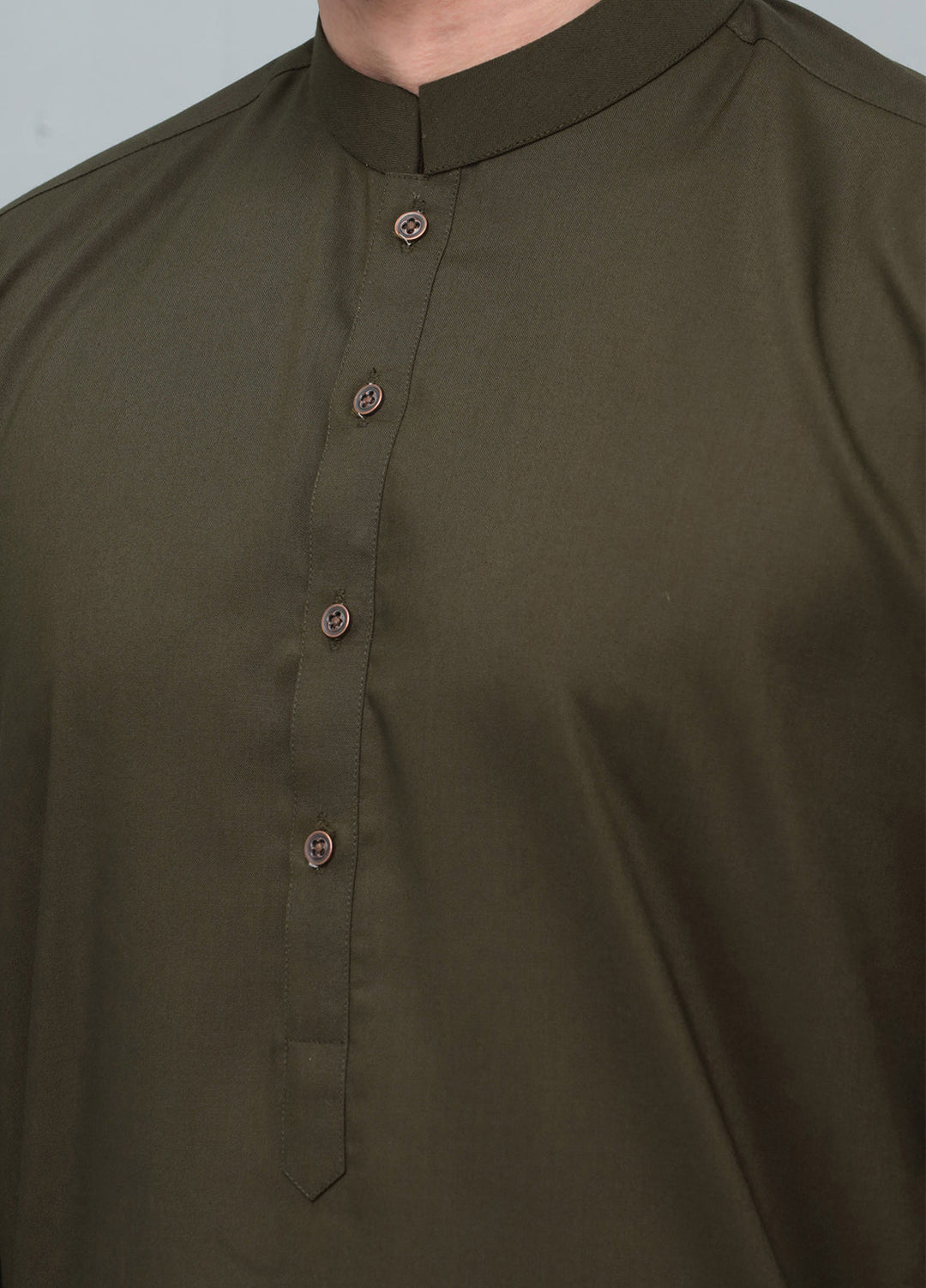 Mazham Mens Pret Blended 2 Piece Solids Army Green Kameez Shalwar - Festive Collection