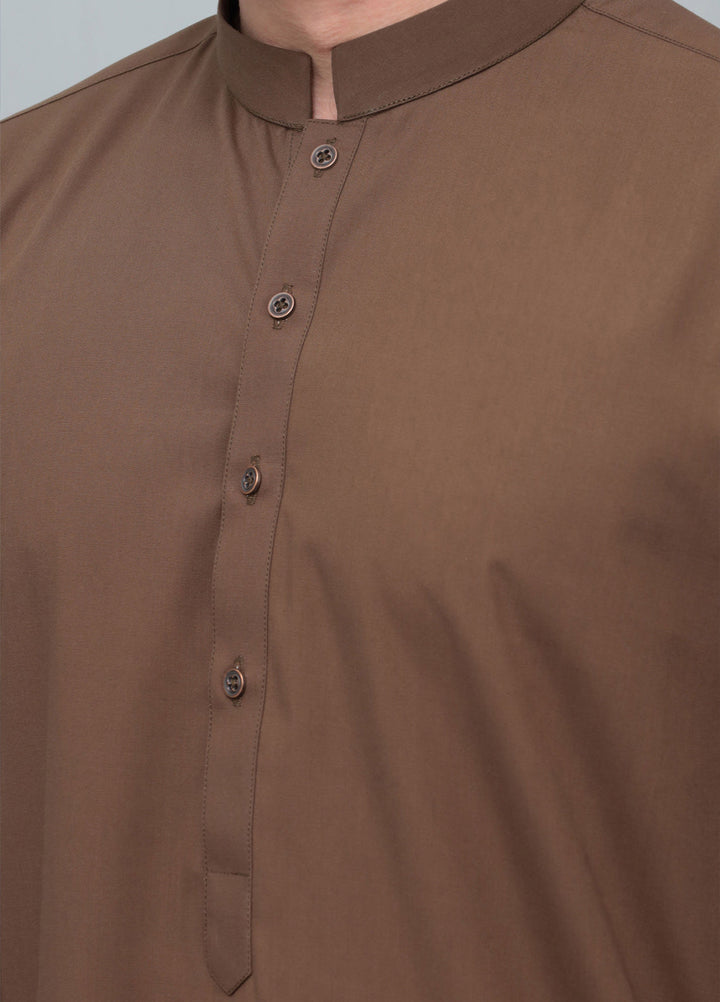 Mazham Mens Pret Blended 2 Piece Solids Coffee Brown Kameez Shalwar - Festive Collection