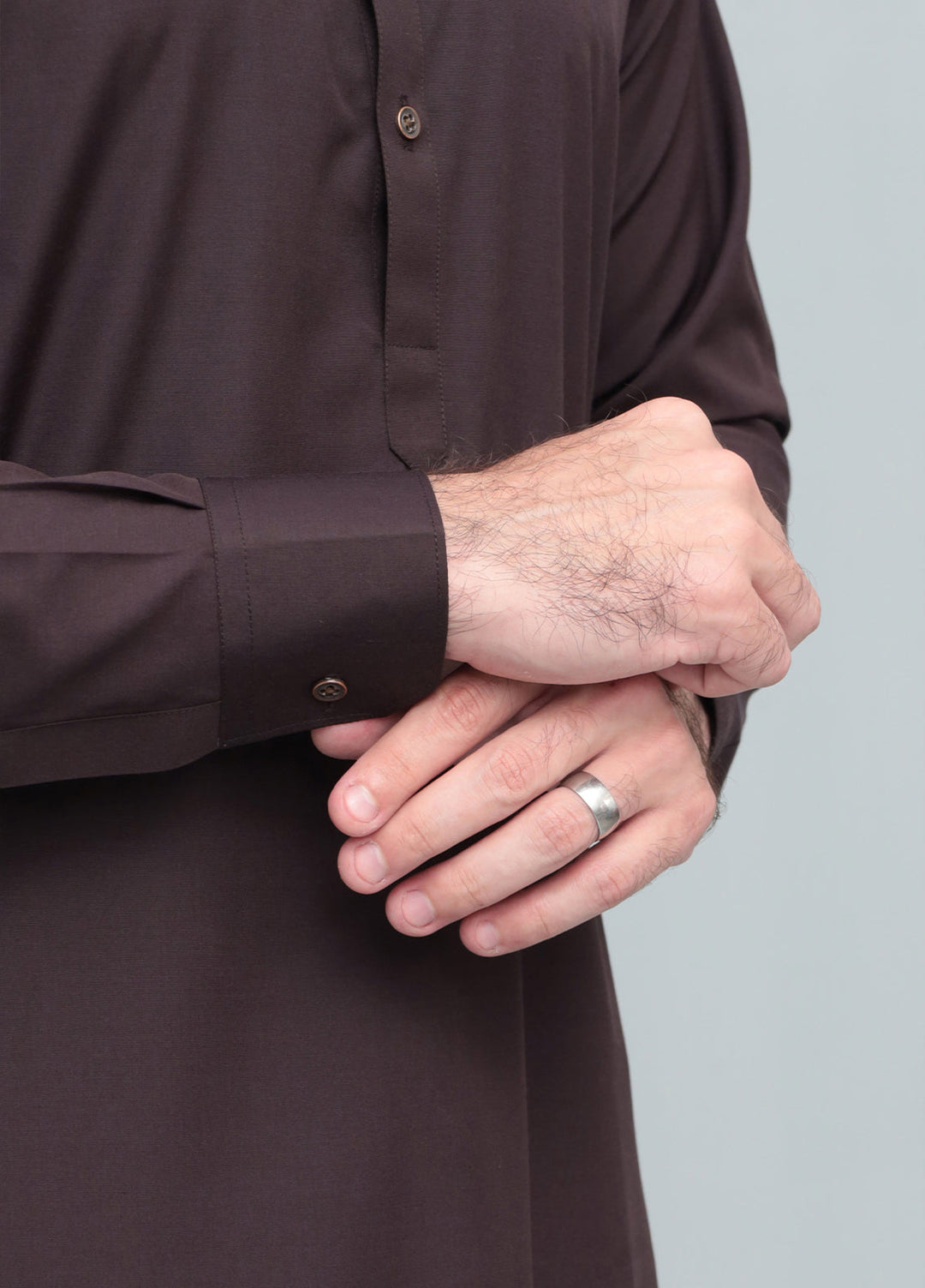 Mazham Mens Pret Blended 2 Piece Solids Chocolate Brown Kameez Shalwar - Festive Collection