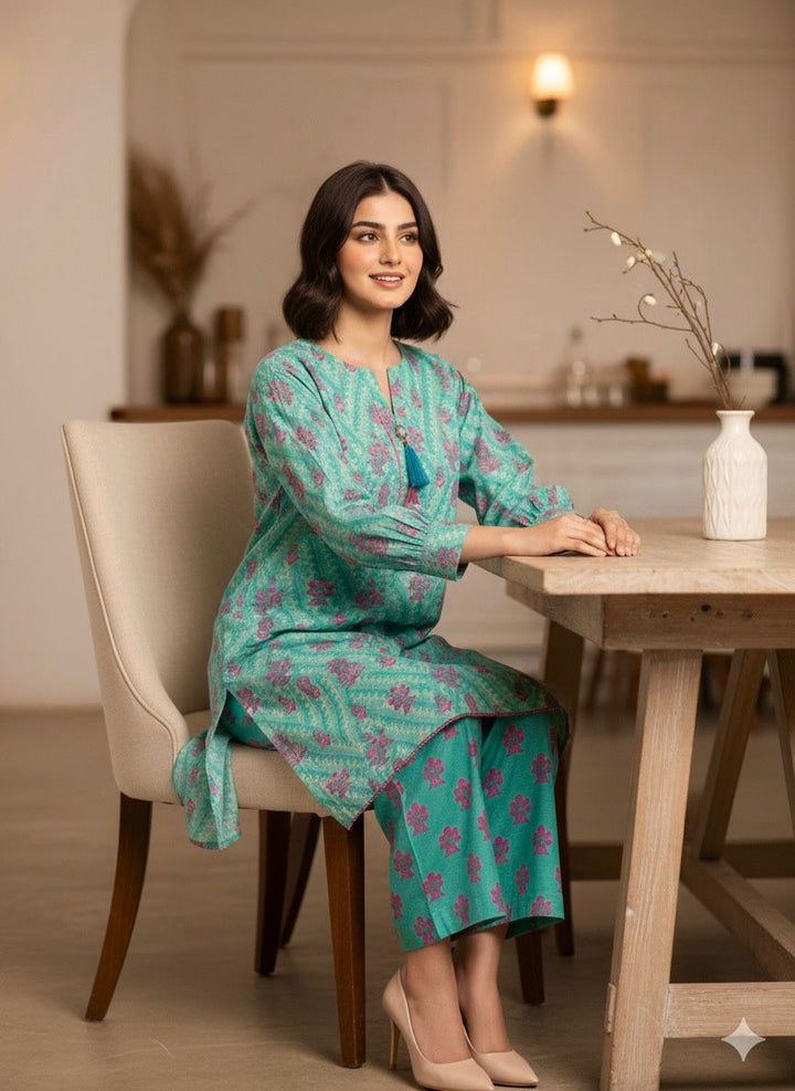 Tosheeza Saith Women Pret Printed Khaddar 2 Piece Blue Suit - Winter Collection