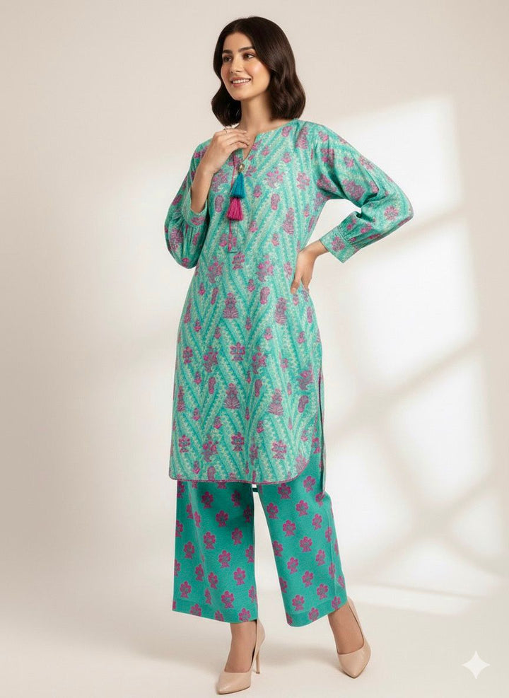 Tosheeza Saith Women Pret Printed Khaddar 2 Piece Blue Suit - Winter Collection