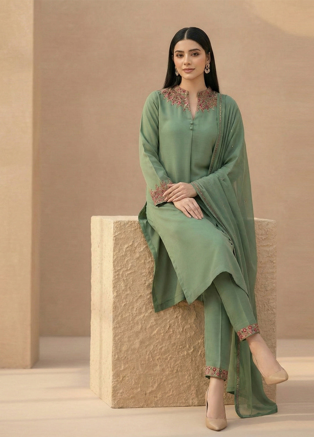 Eira by Mavie Pret Wool 3 Piece Embroidered Nyssa - Winter Collection