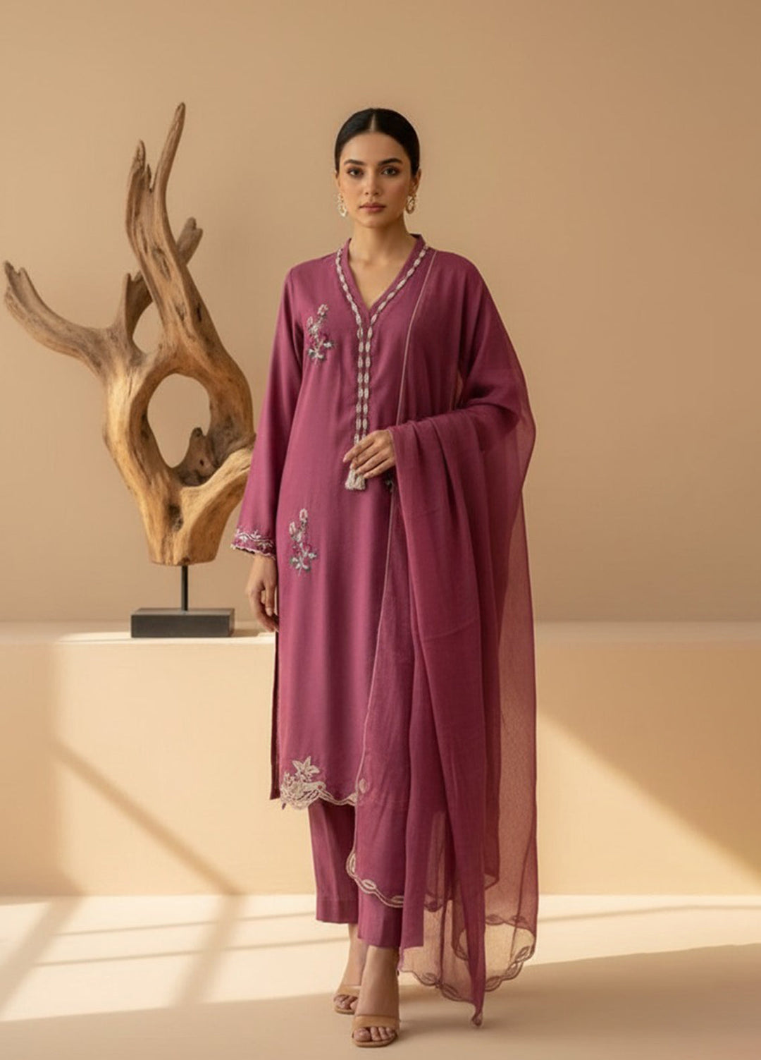 Eira by Mavie Pret Cotton Net 3 Piece Embroidered Ayla - Winter Collection