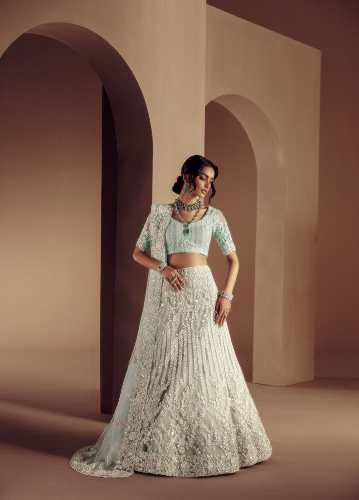 Elaya by House of Nyyra Unstitched 3 Piece Hand work Mint green and white - Wedding Collection