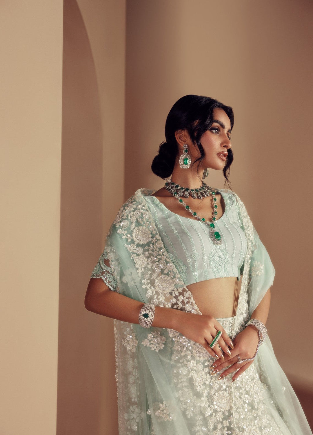 Elaya by House of Nyyra Unstitched 3 Piece Hand work Mint green and white - Wedding Collection