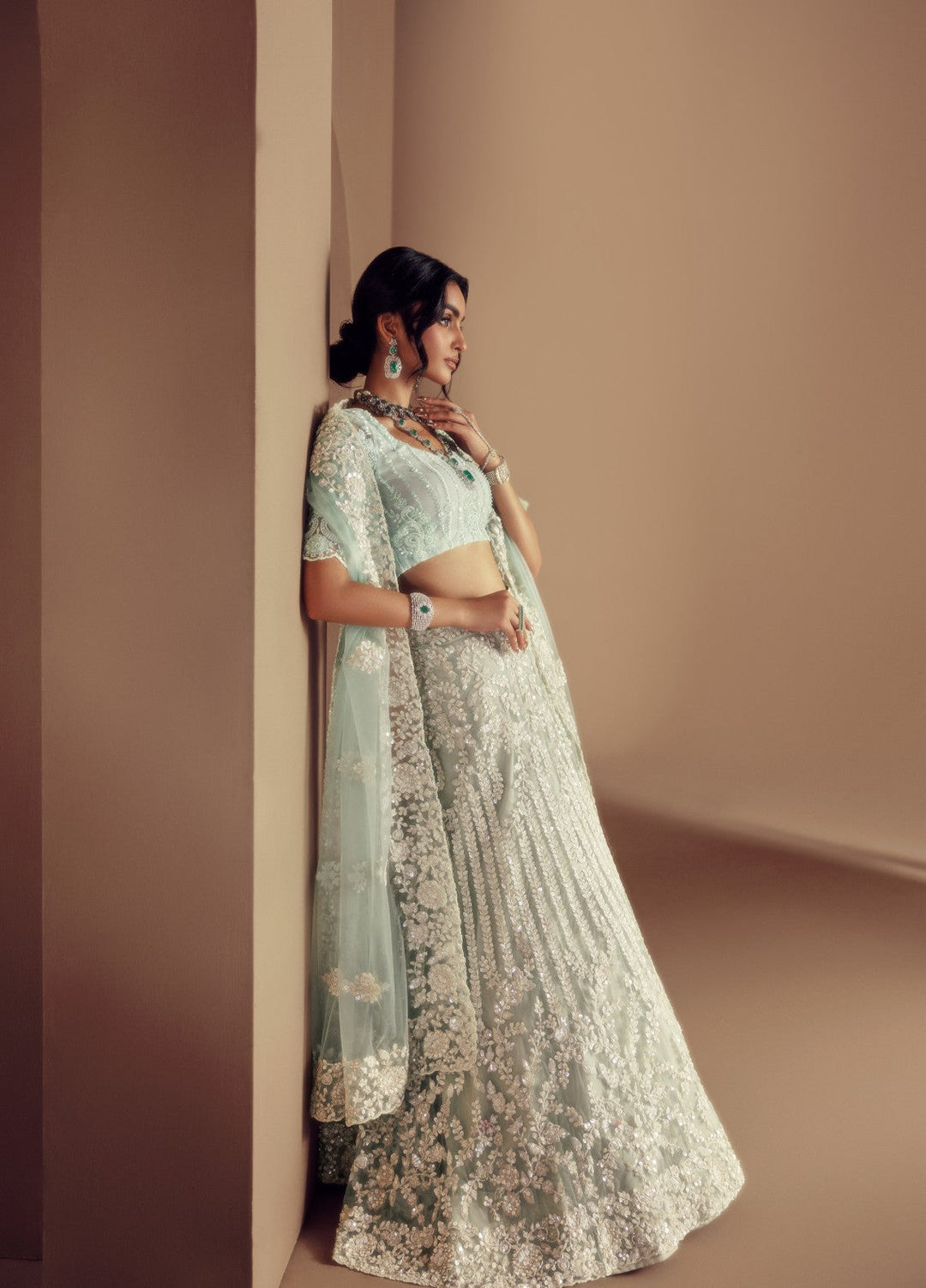 Elaya by House of Nyyra Unstitched 3 Piece Hand work Mint green and white - Wedding Collection