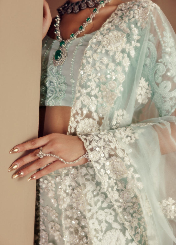 Elaya by House of Nyyra Unstitched 3 Piece Hand work Mint green and white - Wedding Collection