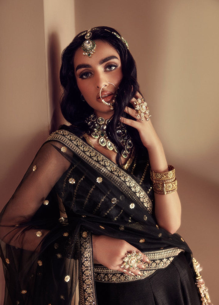 Elaya by House of Nyyra Unstitched 3 Piece Hand work Black and gold - Wedding Collection