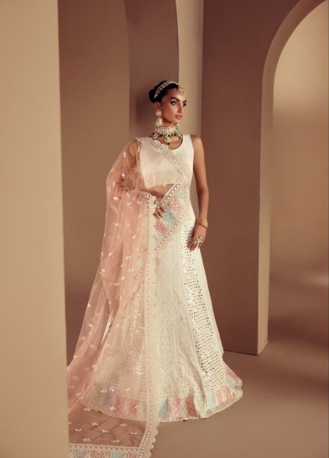 Elaya by House of Nyyra Unstitched 3 Piece Hand work White thread - Wedding Collection