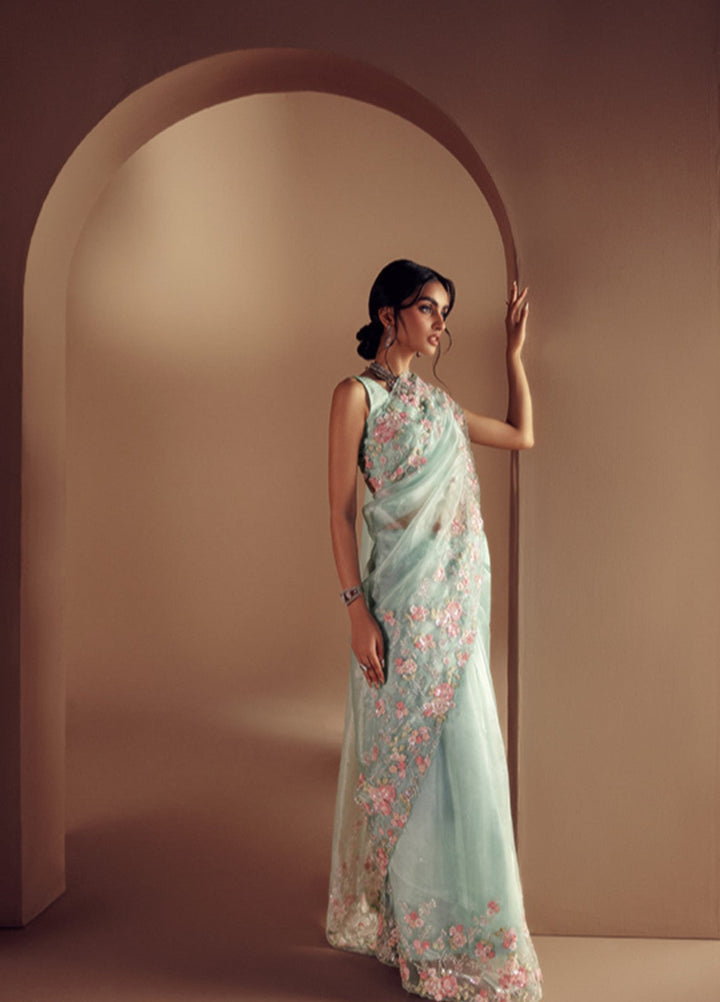 Elaya by House of Nyyra Unstitched 2 Piece Hand work Sky Blue Saree - Festive Collection