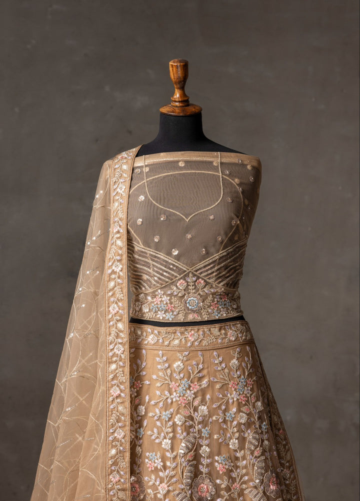 Elaya by House of Nyyra Unstitched 3 Piece Hand work Light brown net - Wedding Collection