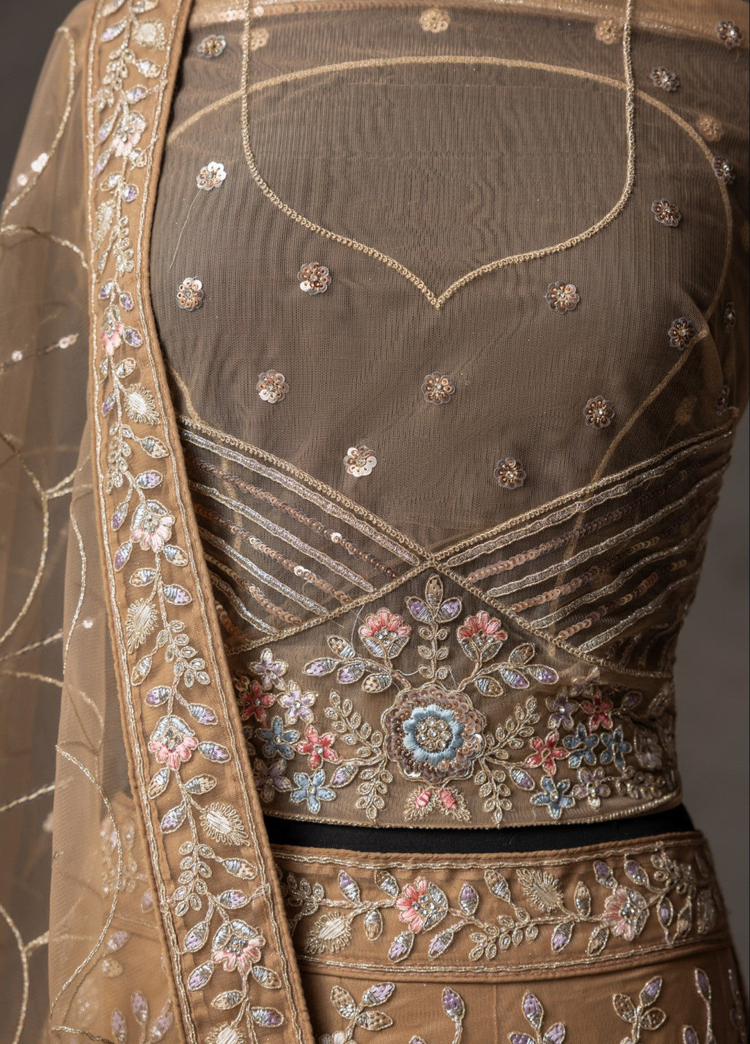 Elaya by House of Nyyra Unstitched 3 Piece Hand work Light brown net - Wedding Collection