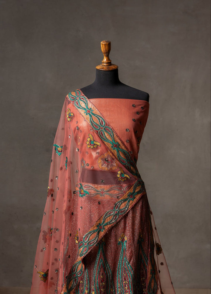 Elaya by House of Nyyra Unstitched 3 Piece Embossed Shimmery net brown - Festive Collection