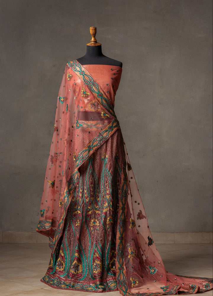 Elaya by House of Nyyra Unstitched 3 Piece Embossed Shimmery net brown - Festive Collection