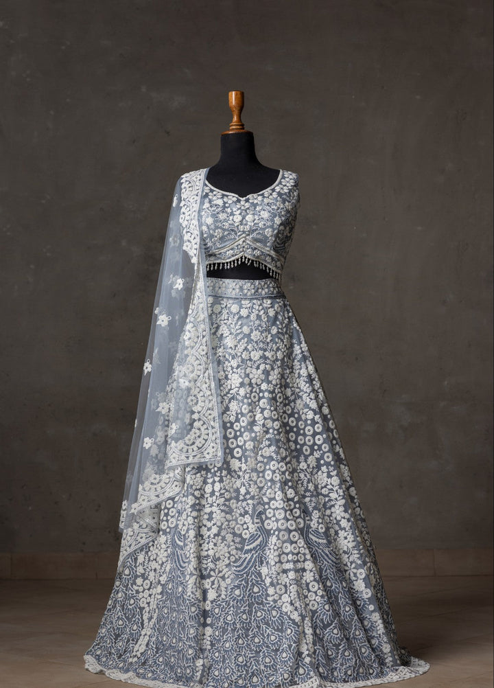 Elaya by House of Nyyra Unstitched 3 Piece Embossed Blue and white shimmery - Festive Collection