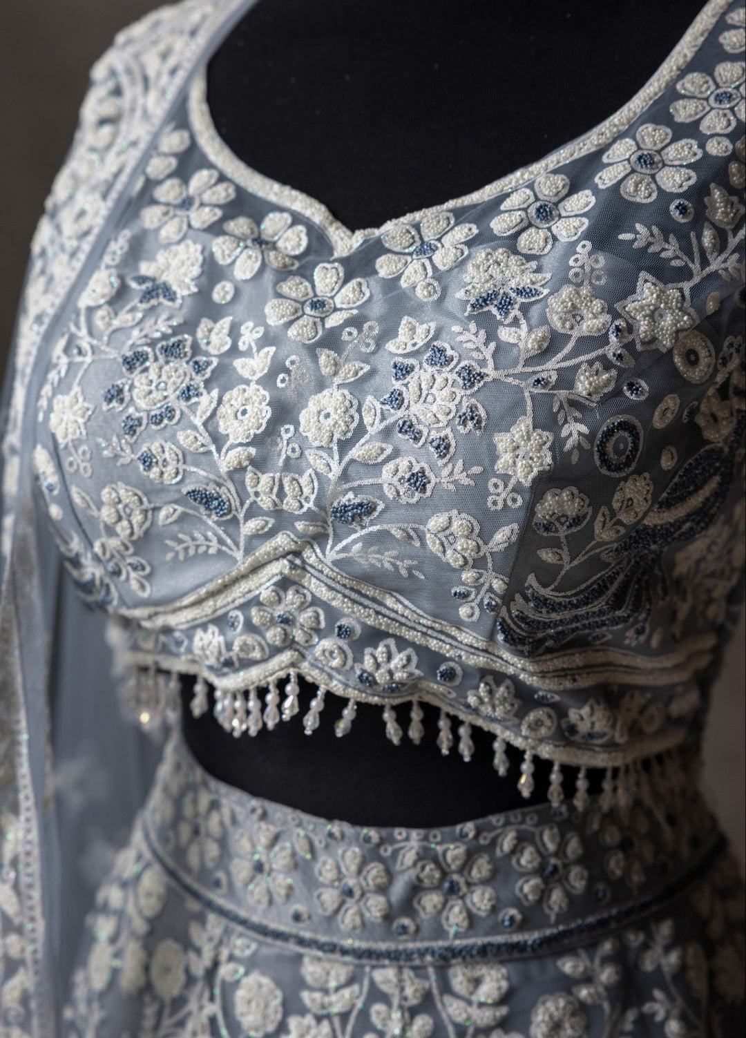 Elaya by House of Nyyra Unstitched 3 Piece Embossed Blue and white shimmery - Festive Collection