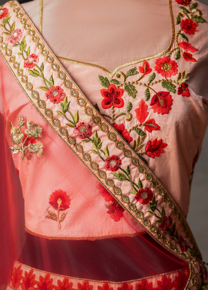 Elaya by House of Nyyra Unstitched 3 Piece Embroidered Peach And Red - Festive Collection