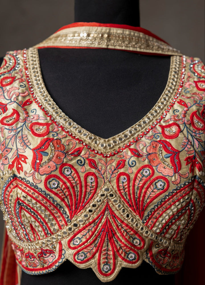 Elaya by House of Nyyra Unstitched 3 Piece Embroidered Orange and Red - Festive Collection