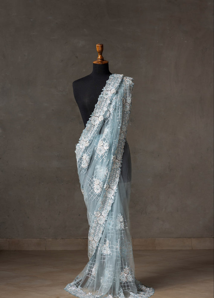 Elaya by House of Nyyra Unstitched 2 Piece Hand work Grey Saree - Wedding Collection