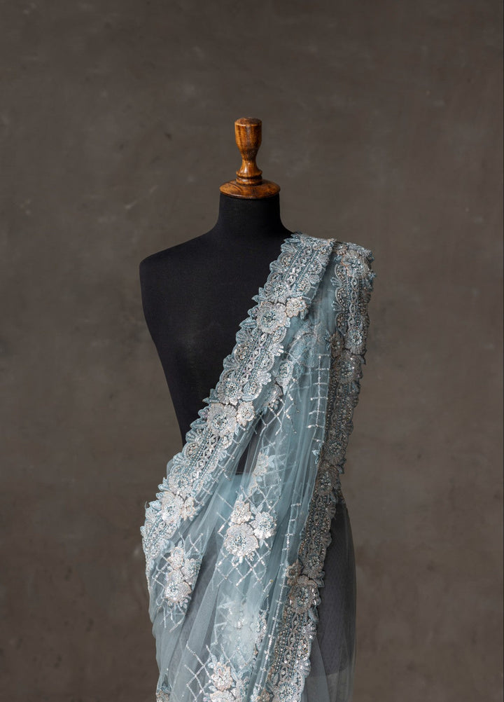 Elaya by House of Nyyra Unstitched 2 Piece Hand work Grey Saree - Wedding Collection