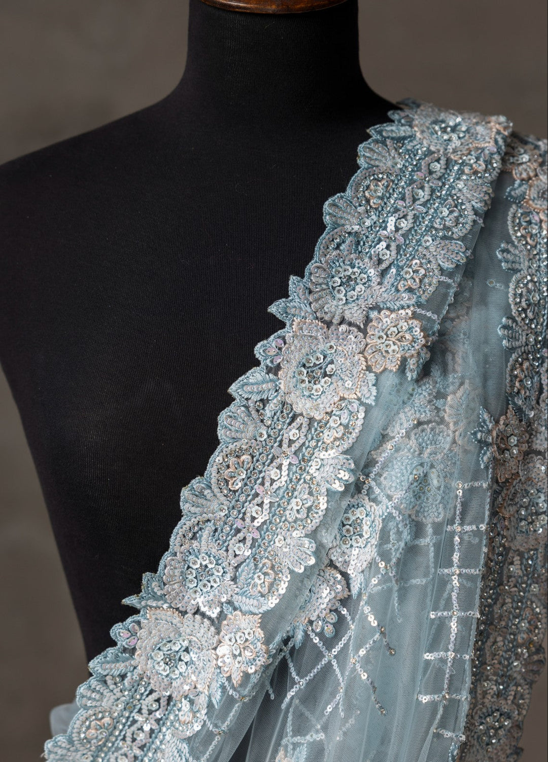 Elaya by House of Nyyra Unstitched 2 Piece Hand work Grey Saree - Wedding Collection