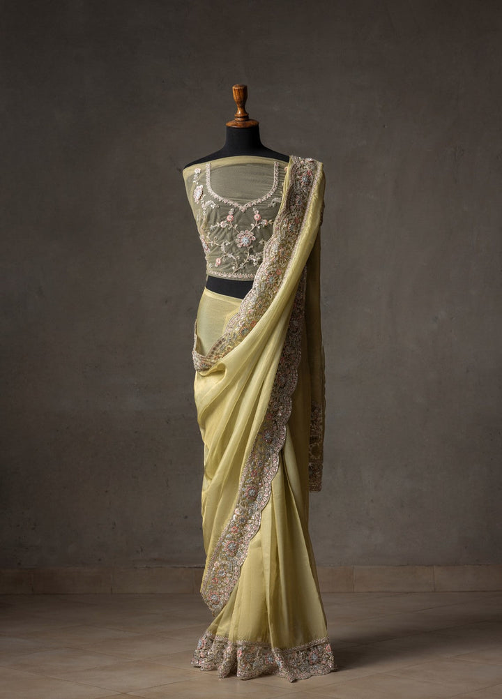 Elaya by House of Nyyra Unstitched 2 Piece Hand work Yellow Saree - Formals Collection