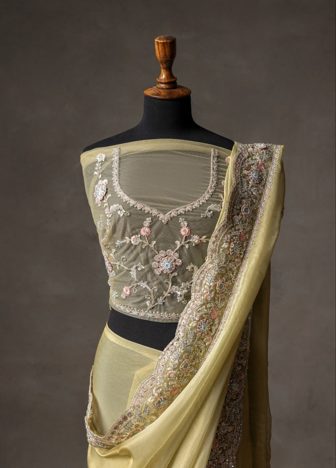 Elaya by House of Nyyra Unstitched 2 Piece Hand work Yellow Saree - Formals Collection