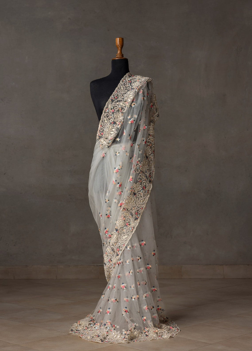 Elaya by House of Nyyra Unstitched 2 Piece Hand work Ash Saree - Formals Collection