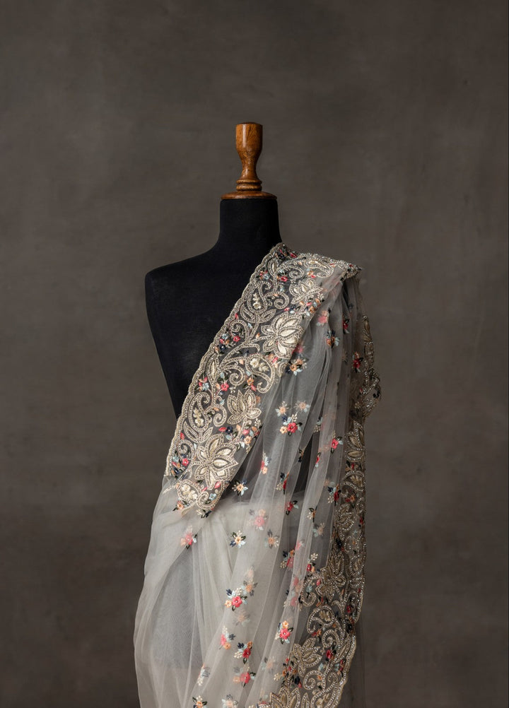 Elaya by House of Nyyra Unstitched 2 Piece Hand work Ash Saree - Formals Collection