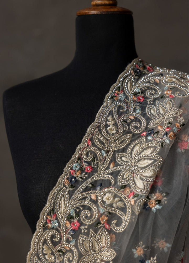 Elaya by House of Nyyra Unstitched 2 Piece Hand work Ash Saree - Formals Collection