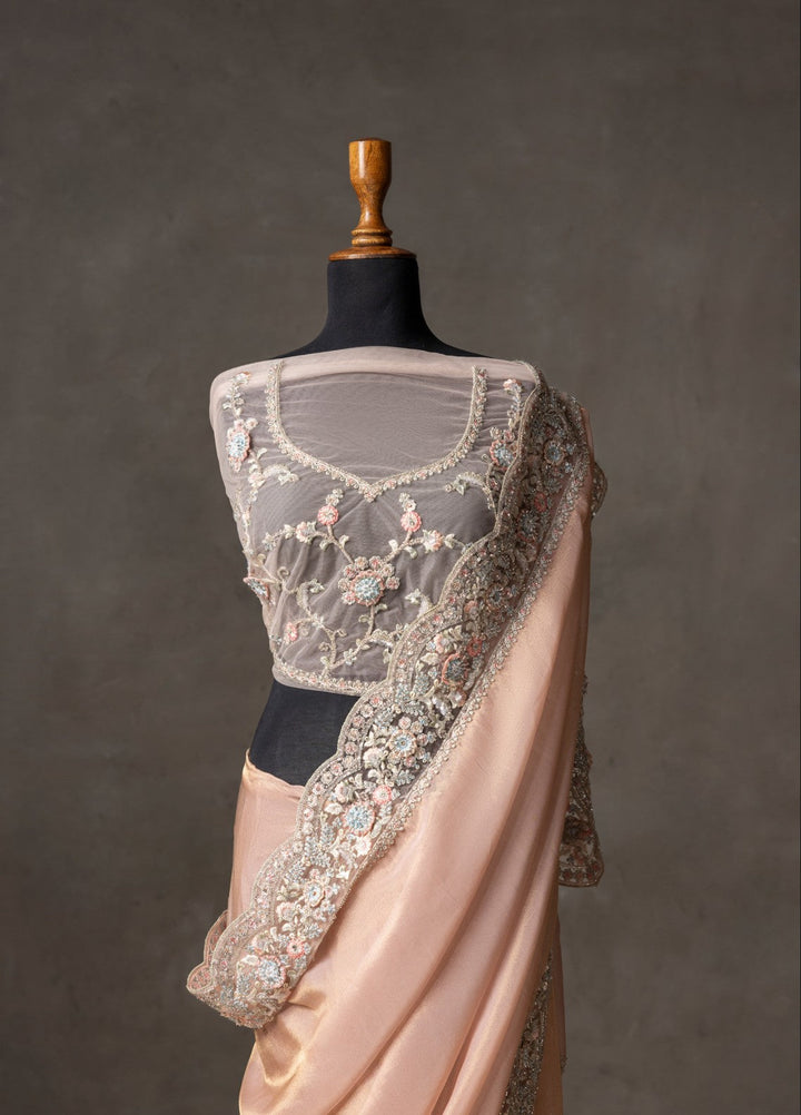 Elaya by House of Nyyra Unstitched 2 Piece Hand work Pink Saree - Formals Collection