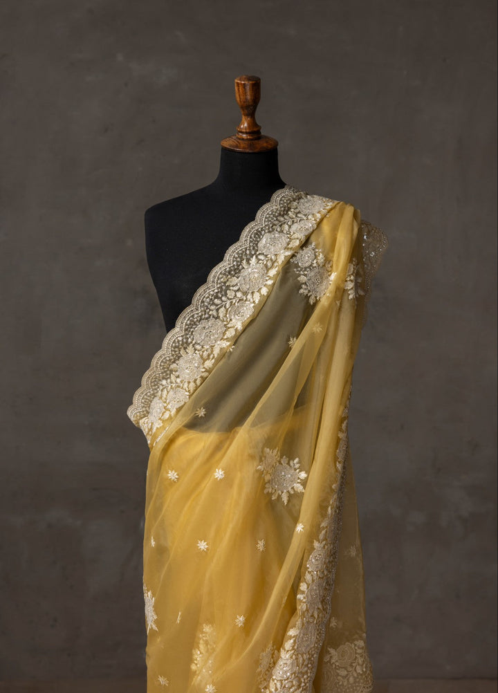 Elaya by House of Nyyra Unstitched 2 Piece Embroidered Pale Saree - Formals Collection