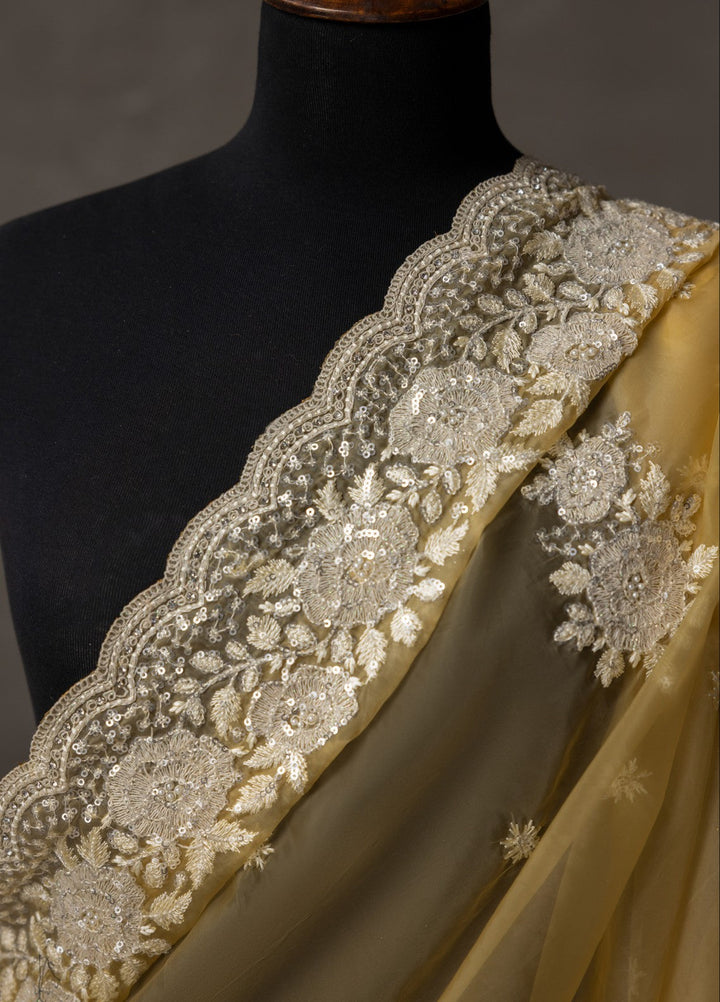 Elaya by House of Nyyra Unstitched 2 Piece Embroidered Pale Saree - Formals Collection