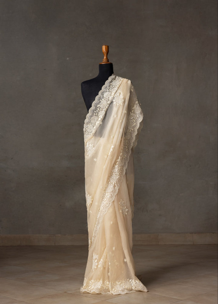 Elaya by House of Nyyra Unstitched 2 Piece Embroidered Off white Saree - Formals Collection