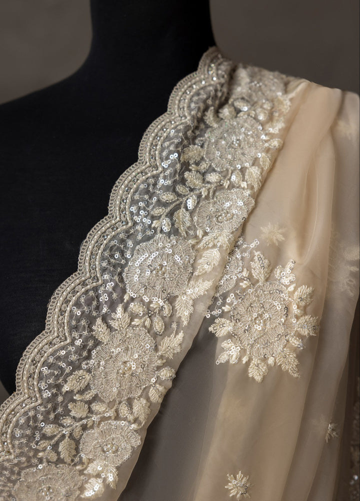 Elaya by House of Nyyra Unstitched 2 Piece Embroidered Off white Saree - Formals Collection