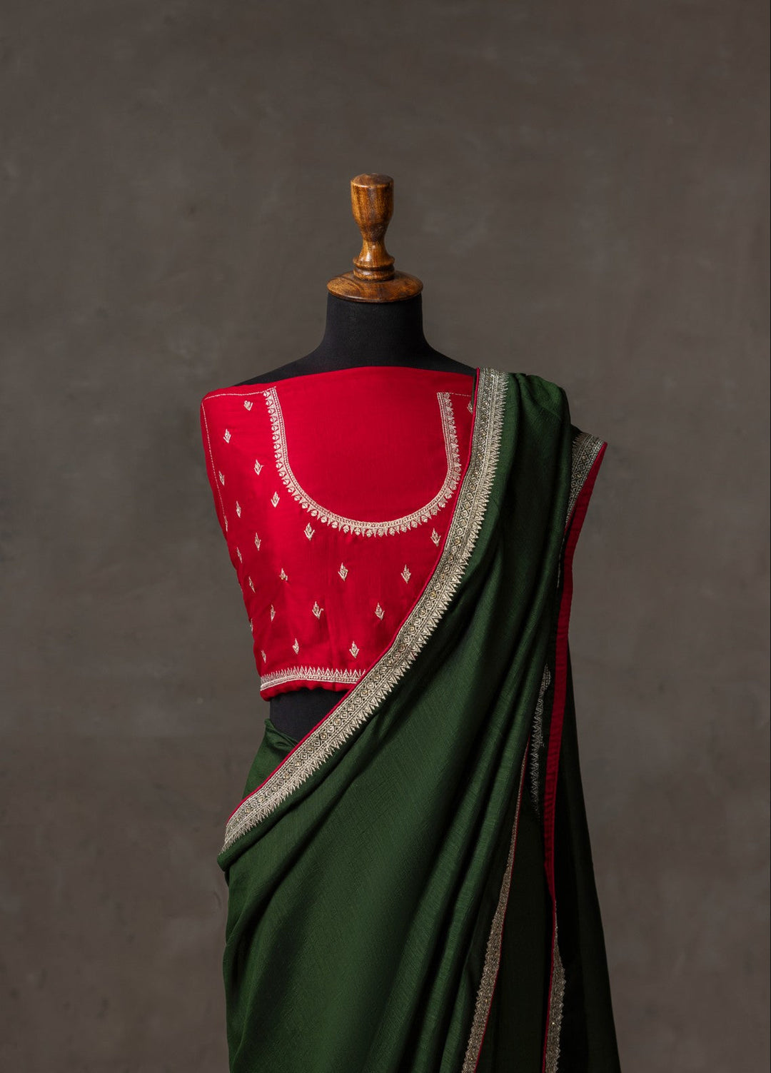 Elaya by House of Nyyra Unstitched 2 Piece Embroidered Bottle Green Saree - Formals Collection