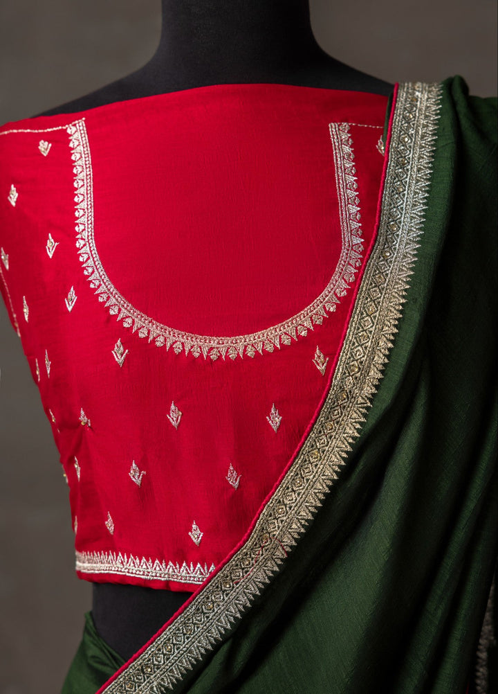 Elaya by House of Nyyra Unstitched 2 Piece Embroidered Bottle Green Saree - Formals Collection