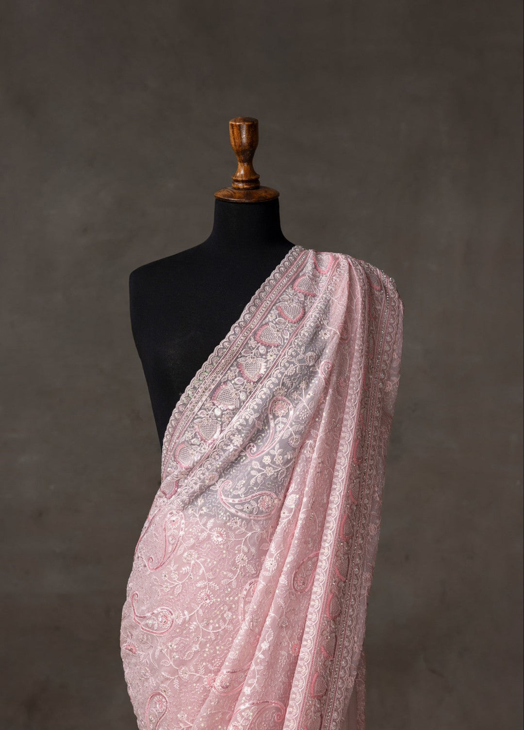 Elaya by House of Nyyra Unstitched 2 Piece Chikankari Powder Saree - Formals Collection