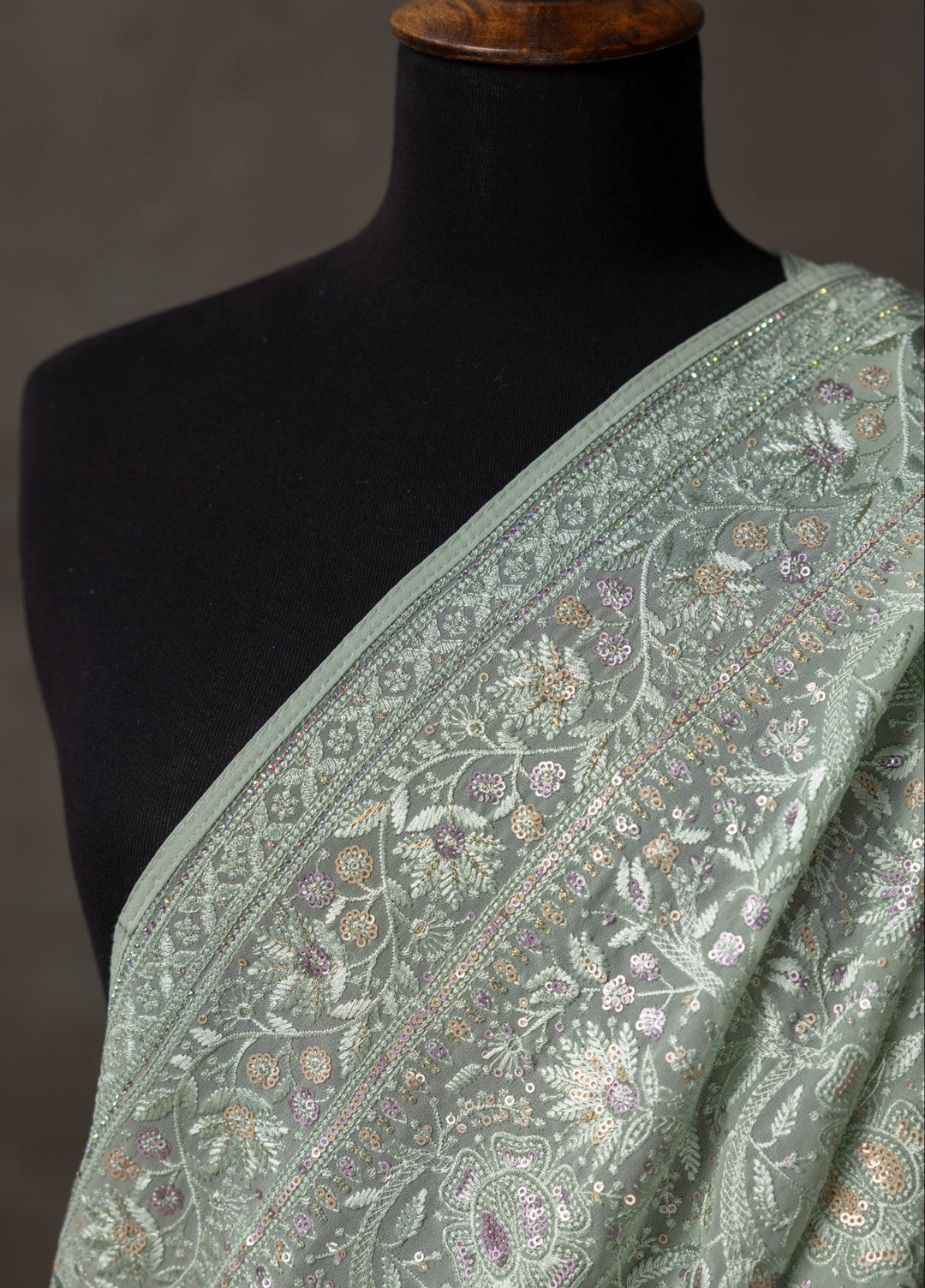Elaya by House of Nyyra Unstitched 2 Piece Chikankari Pistachio Saree - Formals Collection