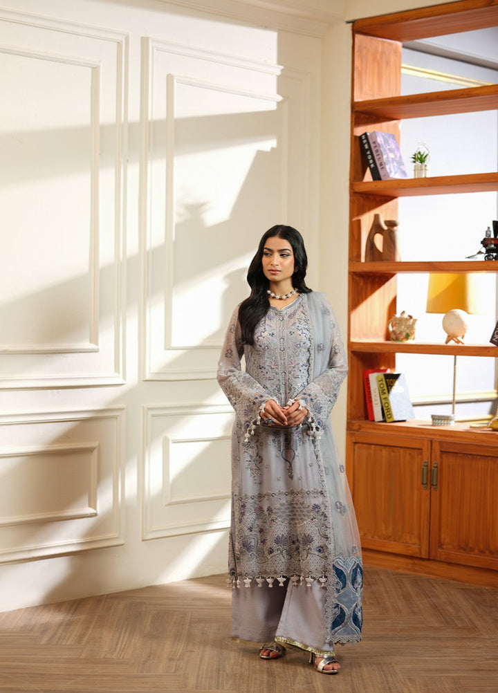 Era by Waresha Women Embroidered Chiffon 3 Piece Suit Smoky Grace WFE-03 - Formals Collection