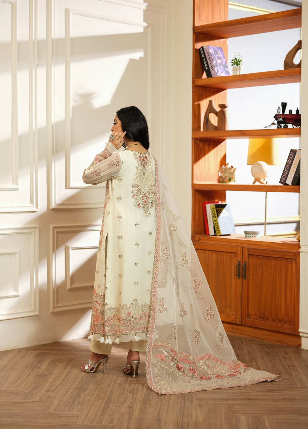 Era by Waresha Women Embroidered Chiffon 3 Piece Suit Pearl Mirage WFE-04 - Formals Collection