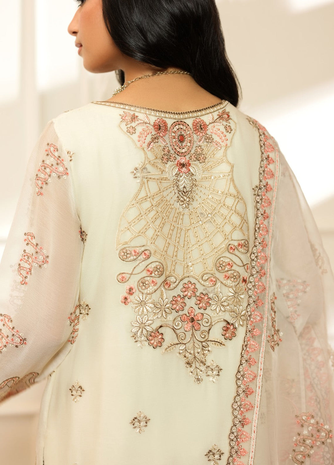 Era by Waresha Women Embroidered Chiffon 3 Piece Suit Pearl Mirage WFE-04 - Formals Collection